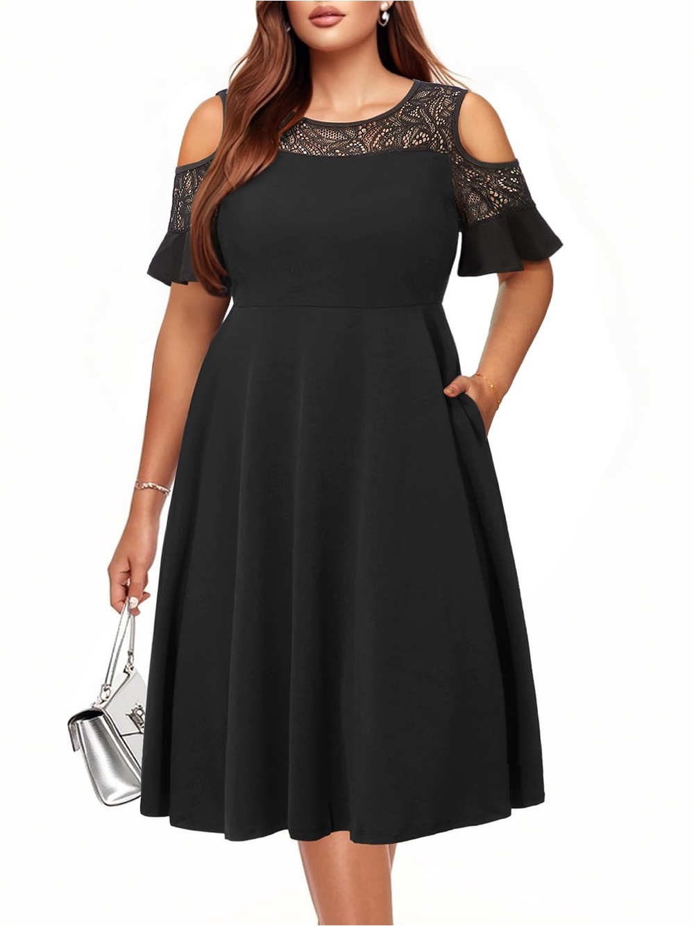 Women’s Cold-Shoulder Lace  Dress Pinup Fashion